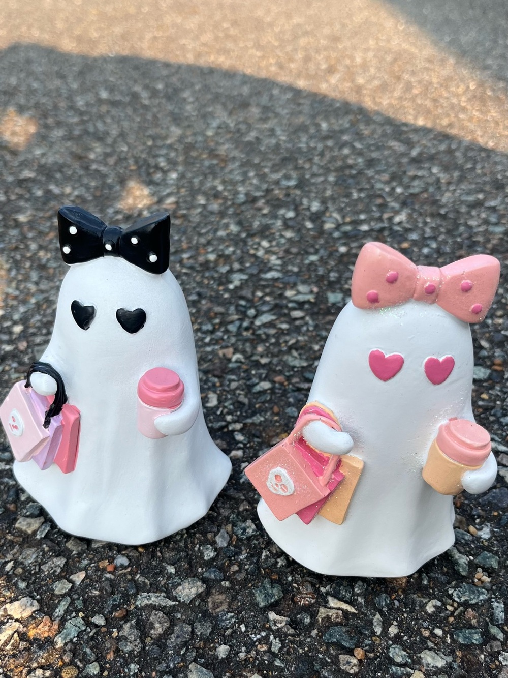 Cute Ghost Figurine Set with Pink and Black Accents - Home Art